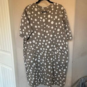 LIABELLA Lino Taupe Polka Dot Midi Dress